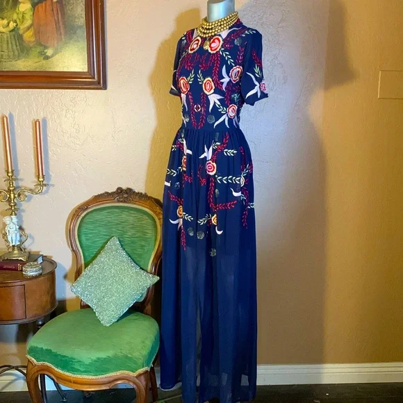 Frock And Frill Dresses | Frock And Frill Embellished Navy Maxi Dress. Sz 14 | Color: Blue/Red | Size: 14 | Bonaespinoza123's Closet